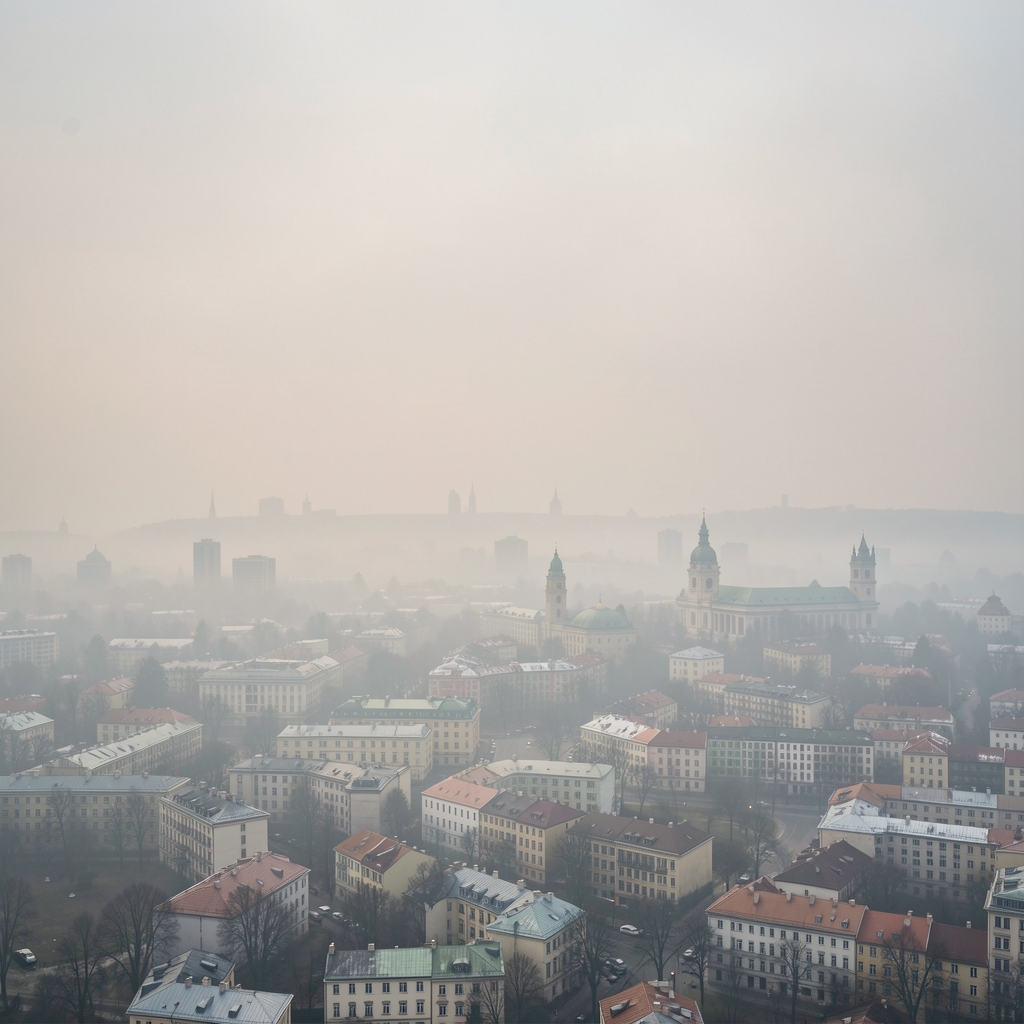 Smog nad Beogradom viđen sa visine – zagađen vazduh i gradska silhueta u magli