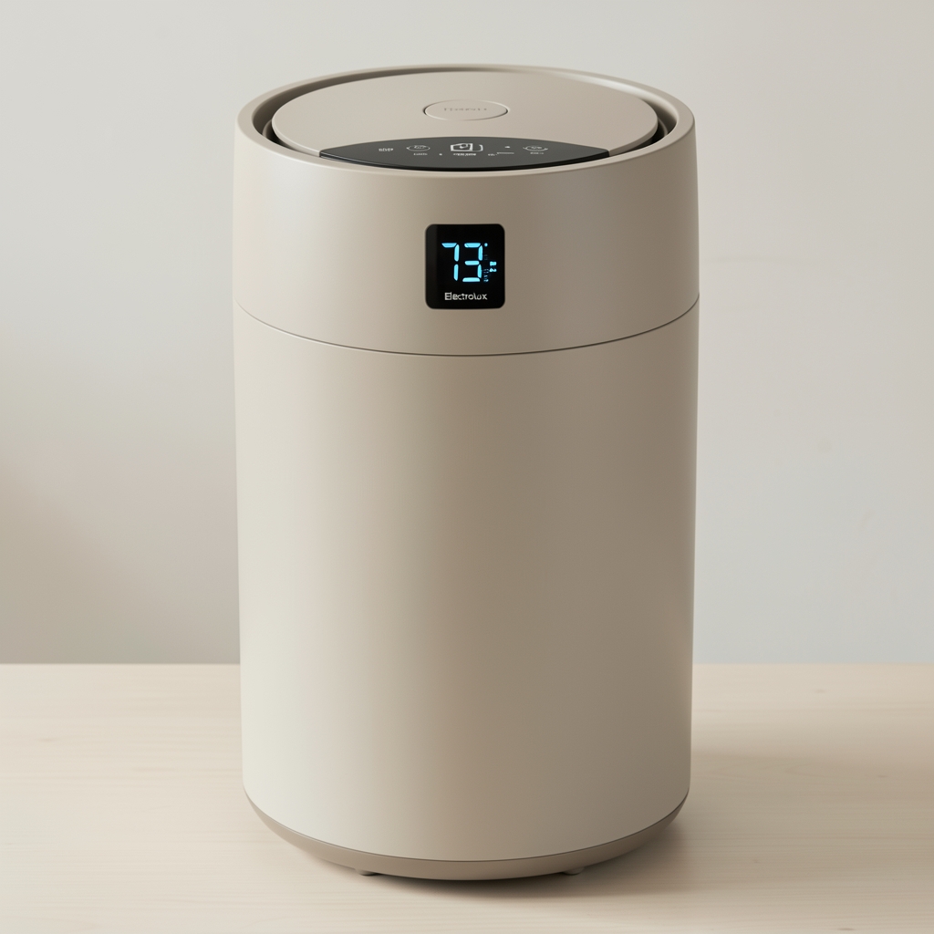 Electrolux EDH30 odvlaživač vazduha svetlosivi cilindrični model sa poklopcem rezervoara i indikatorom vlažnosti na displeju