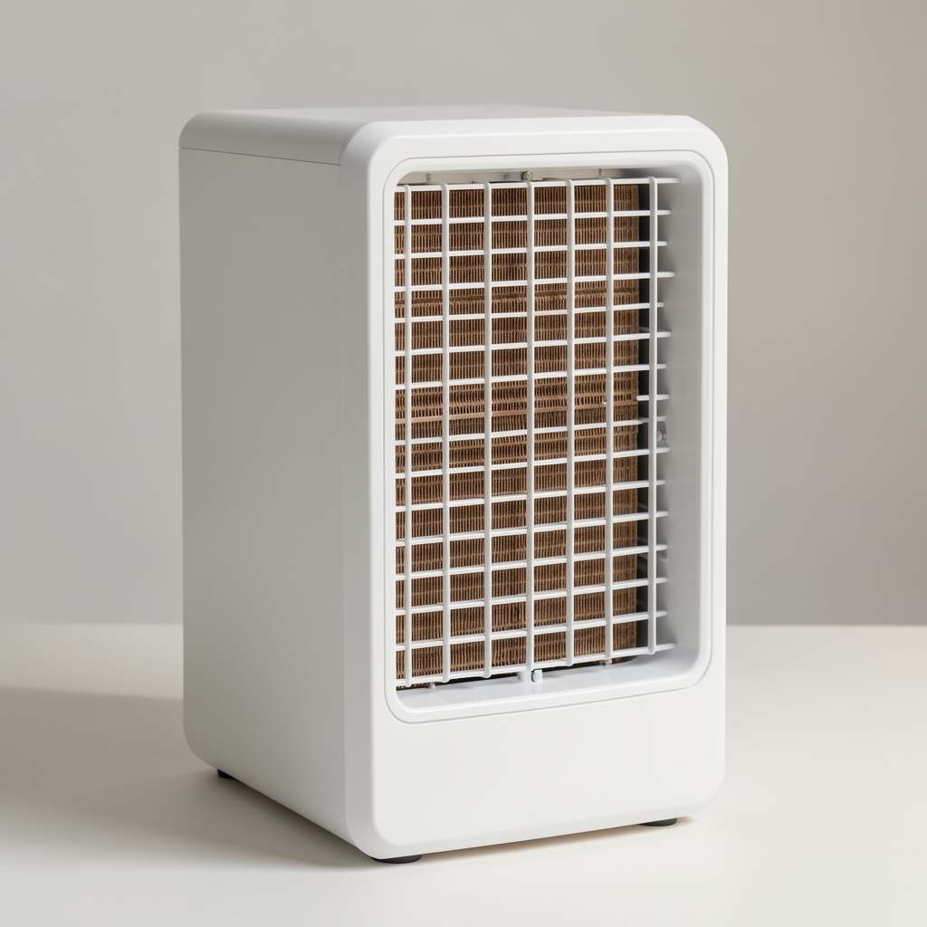 Evaporativni hladnjak vazduha beli sa rezervoarom za vodu i filterom od celuloznih lamela, natural cooling bez kompresora
