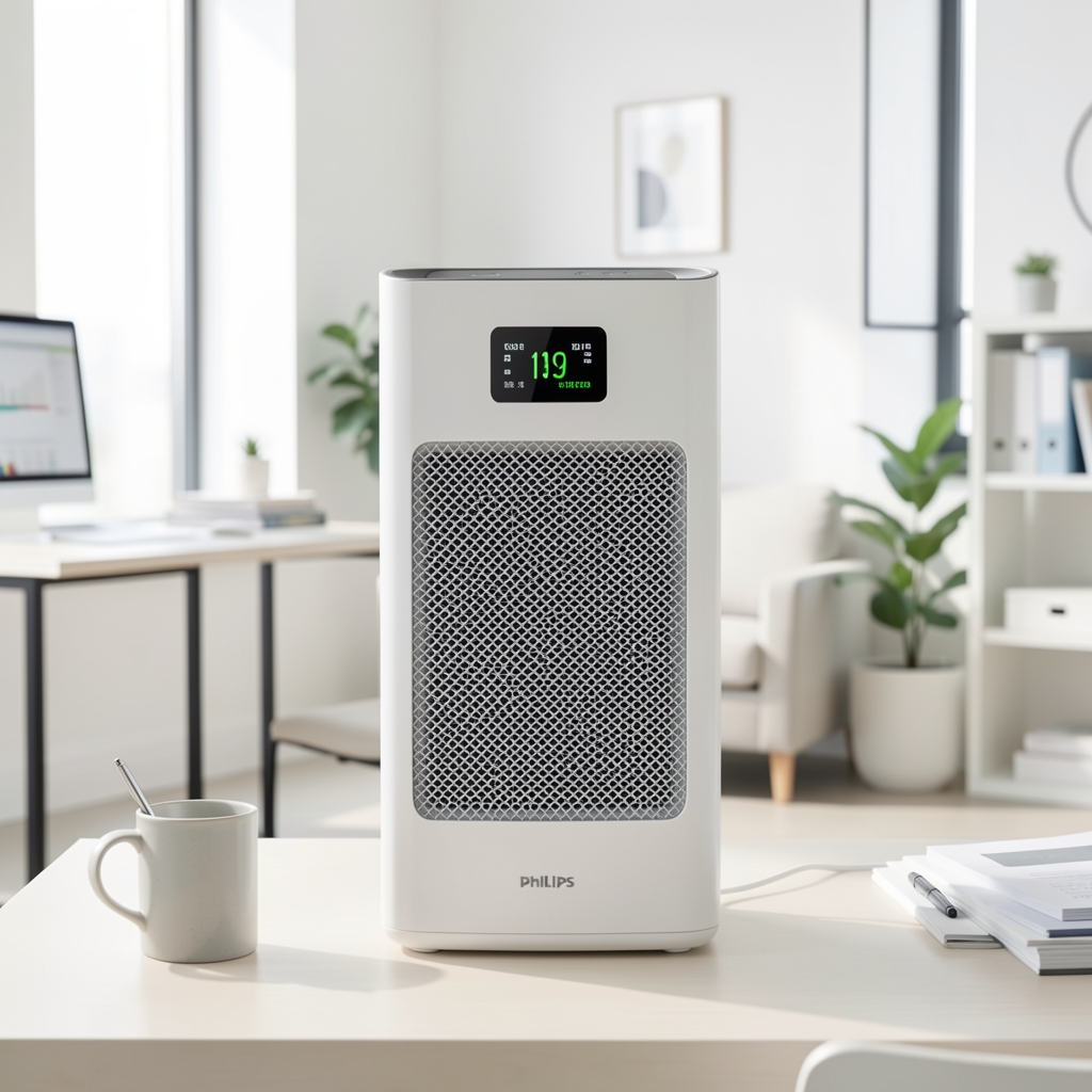 Philips AC2889 prečišćivač vazduha sa automatskim senzorom u belom kućištu, simetrično dizajniran sa HEPA filterom i prikazom kvaliteta vazduha