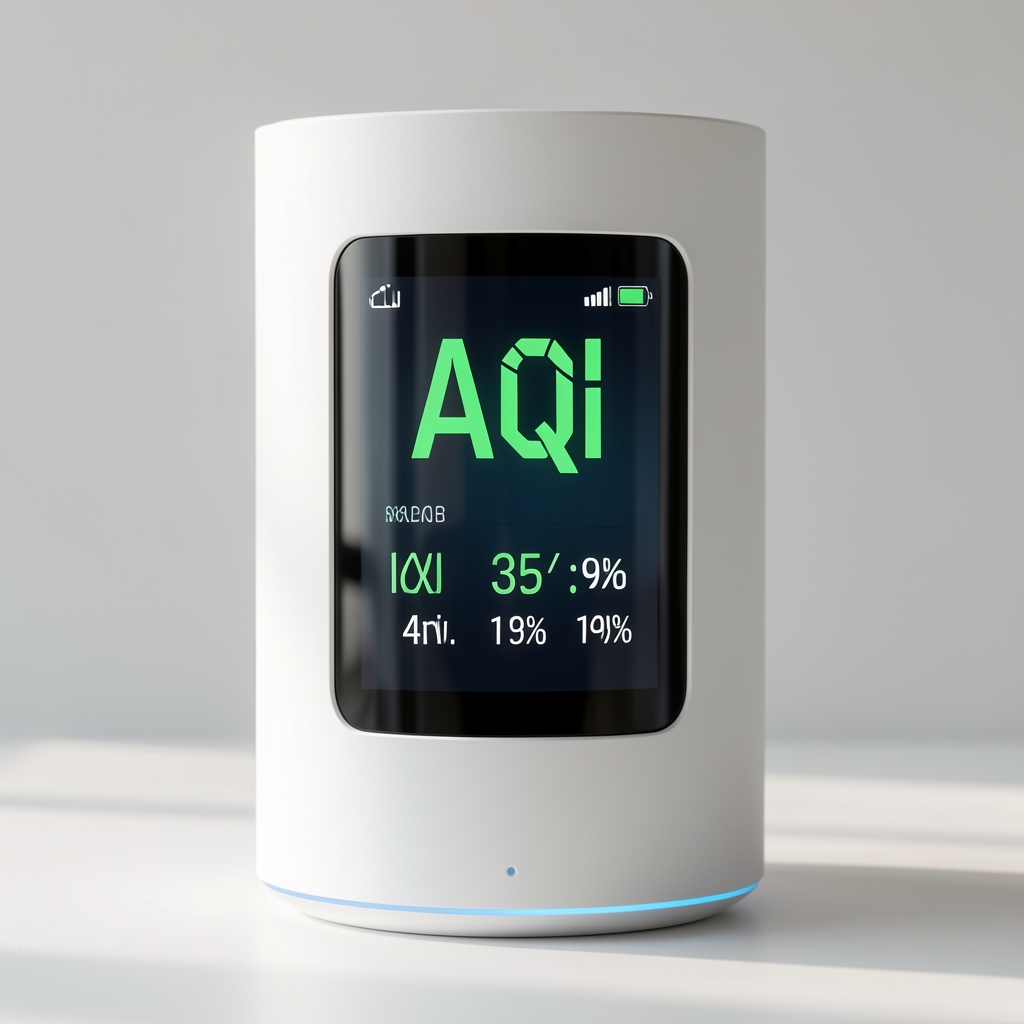 Xiaomi Smart Air Purifier 4 Pro u cilindričnom belom dizajnu sa OLED zaslonom koji prikazuje AQI indeks kvaliteta vazduha