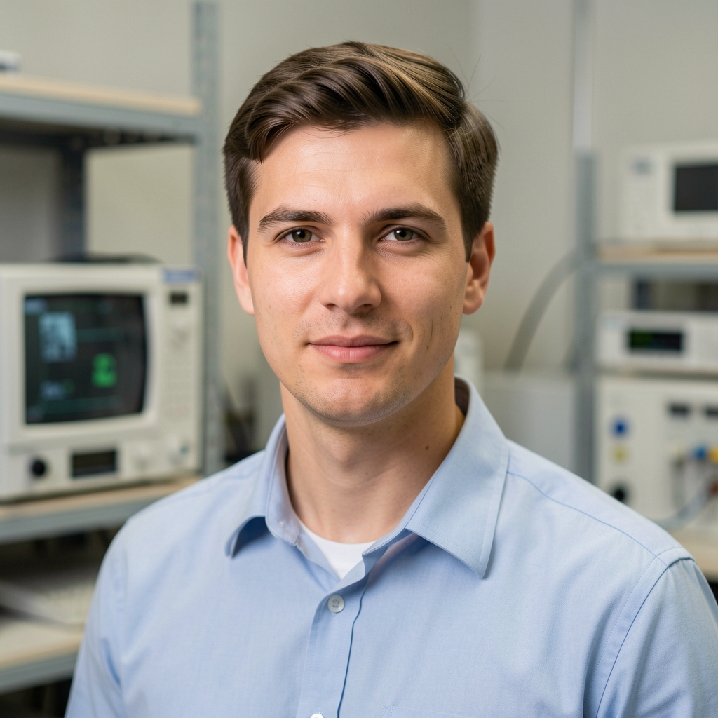Stefan Petrović – tehničar i tester uređaja, mlad muškarac u laboratorijskom okruženju sa uređajima